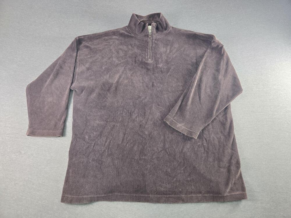 Vtg Express Tricot Sweater Womens Medium Brown Corduroy 1/4 Zip Mock Neck 90s
